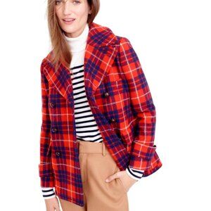 J. Crew Hamilton Plaid Peacoat Coat Womens Size 10 Plaid Wool CJ-1605